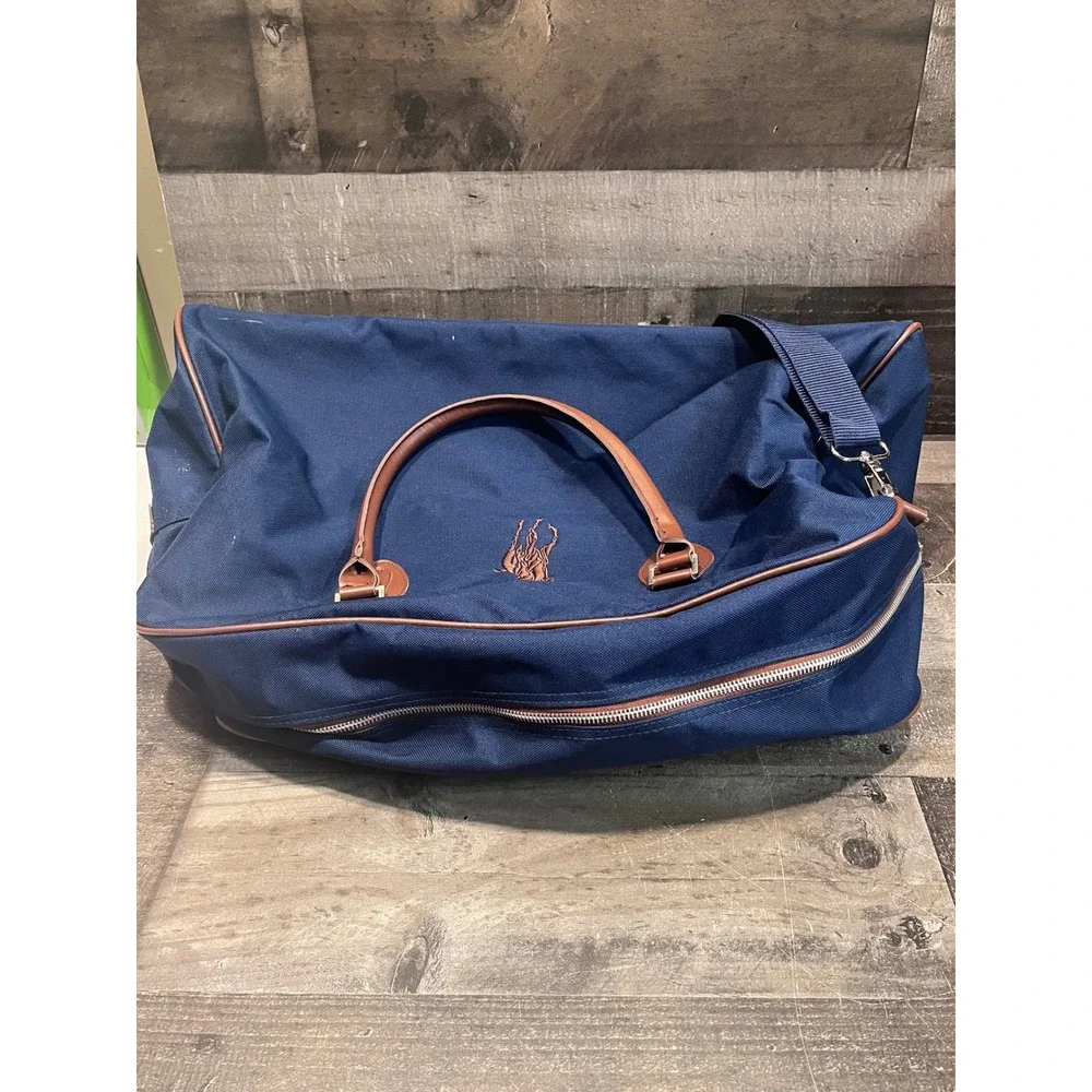 Polo Ralph Lauren Fragrances Navy Blue Canvas Duffel Weekender Bag Pony Logo
